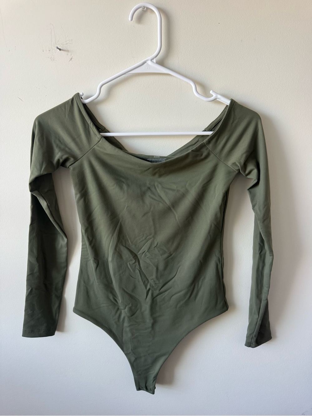 Olive Green Long-Sleeve Off the Shoulder Bodysuit